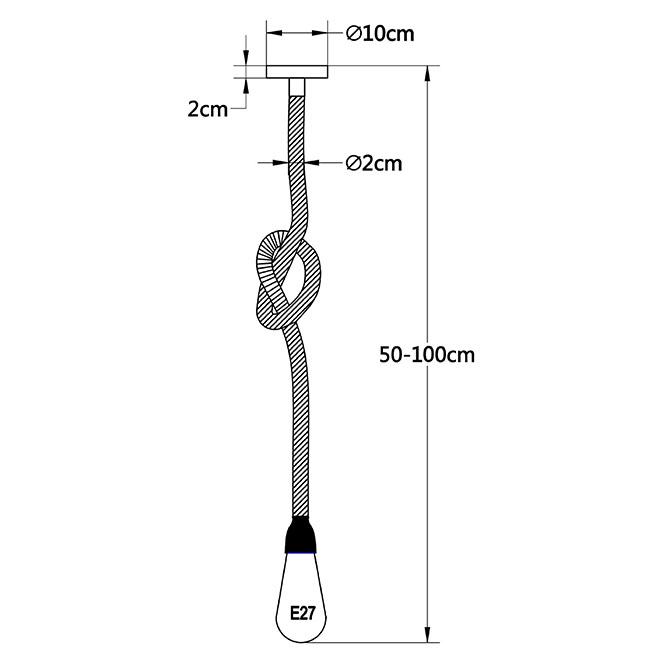 SUSPENSÃO SOGA 1 X E27 | CORDA CASTANHO – ALT. MÁX. 1M - Image 2