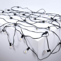 GRINALDA DE LUZES EXTERIORES 15 + 2 METROS – 30 LÂMPADAS LED FILAMENTO E27 G40 1W – IP44 – BRANCO QUENTE