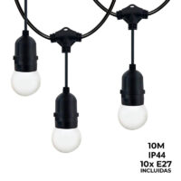 KIT GRINALDA LUZES DE EXTERIOR 10 METROS + 10 LÂMPADAS LED E27 1W – IP44 – BRANCO QUENTE