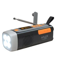 RÁDIO DE EMERGÊNCIA ADLER SOLAR + MANIVELA C/ LANTERNA LED 4 W, POWERBANK 4500 MAH