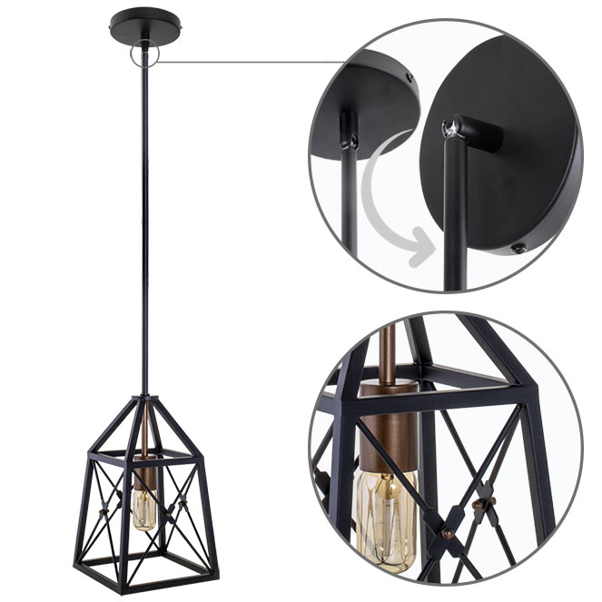 CANDEEIRO SUSPENSO PAVEL P/ 1X E27 | PRETO/DOURADO
